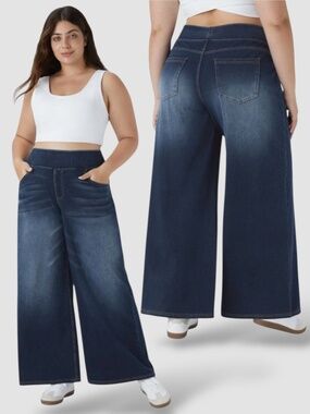 HALARA Flex™ High Waisted Pockets Baggy Wide Leg Washed Casual Jeans Sz 1X NWT